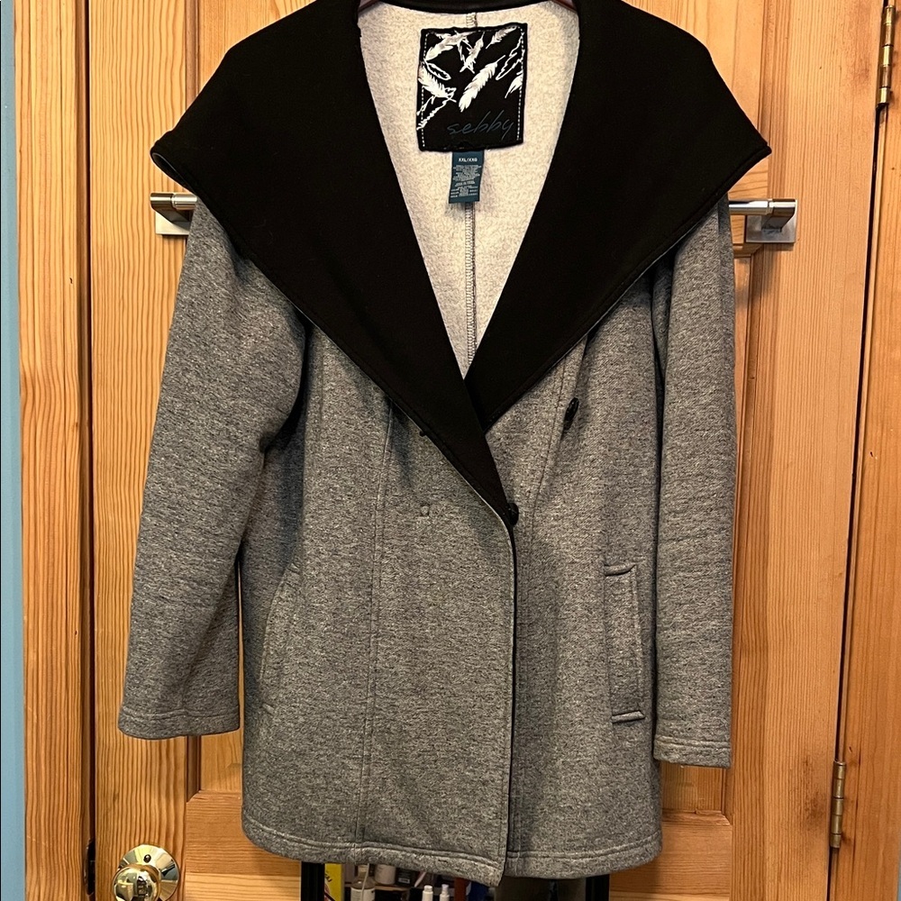 Sebby Heather Gray Trench Coat with Black Collar Sz XXL
